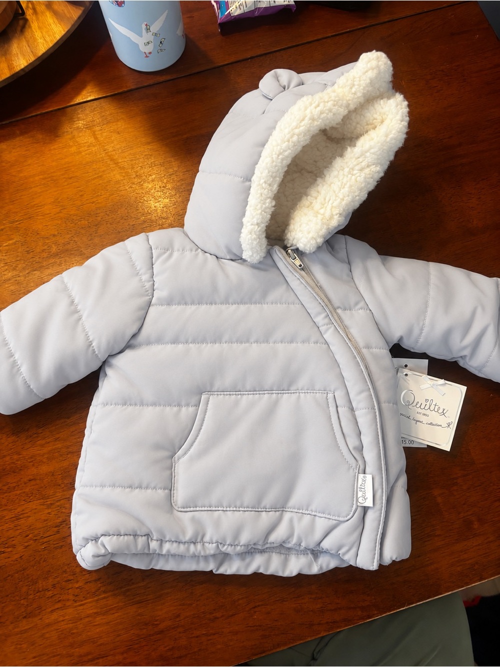 Quiltex Light Gray Puffer Jacket with Sherpa Hood for Kids